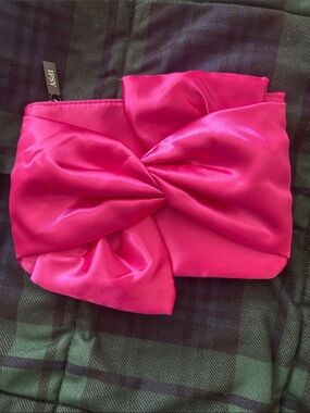 NEW IPSY Bright Pink Satin Bow Cosmetic Pouch